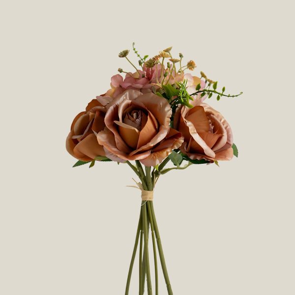 Ramo Bouquet Rosa Botón Marrón Artificial Altura 29cm 20211